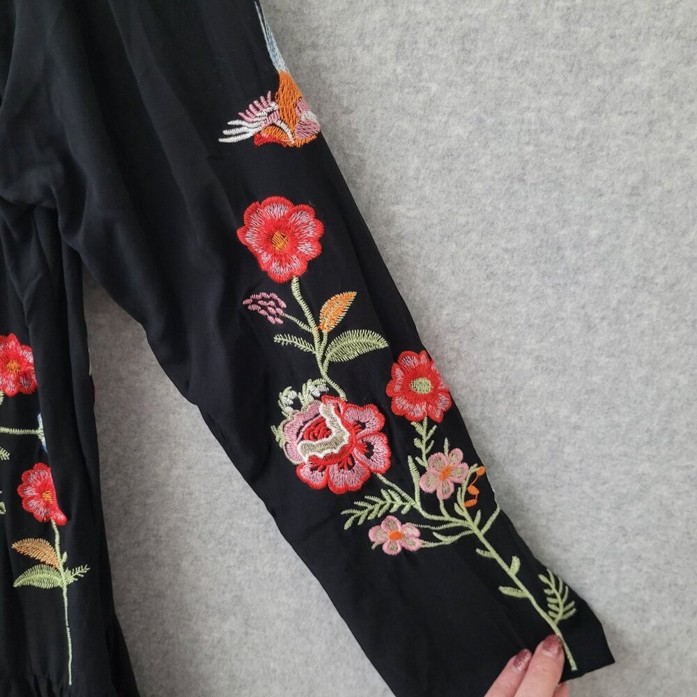 Zara Womens Midnight Garden Black Floral Embroidered Swing Dress Size M/L Boho - Picture 9 of 14